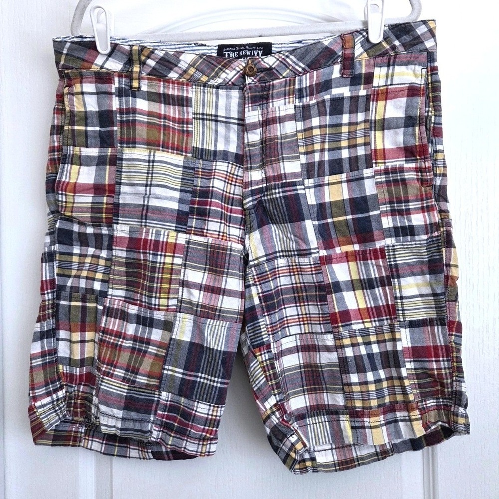 The New Ivy Brand Authentic Indian Madras Plaid Patch Shorts Men's Sz 38 Preppy